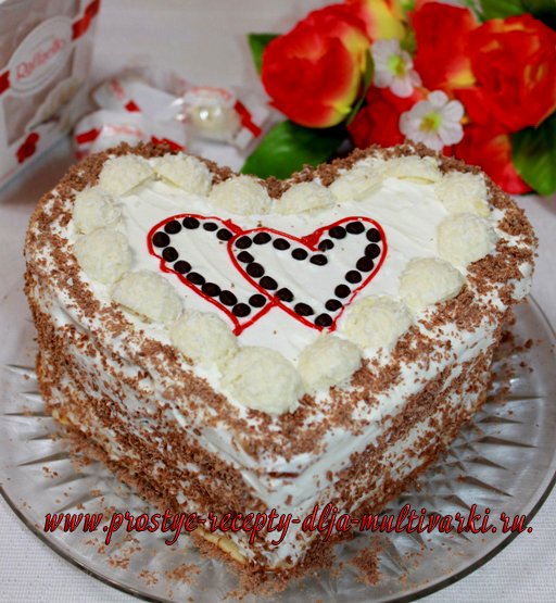 Торт «Сердце» из ванильного бисквита в мультиварке