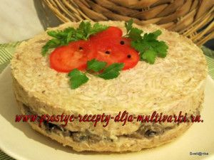 Вкусный мясной хлебец с грибами и вермишелью в мультиварке 